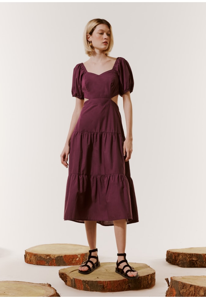 Vestido Midi Recortes Busto