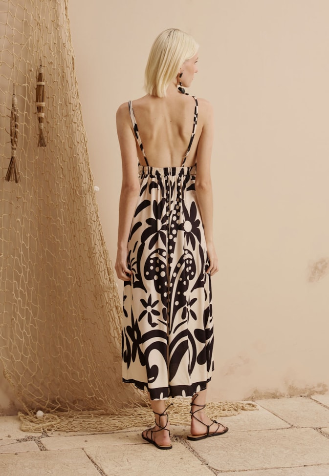 Vestido Midi Retangular Estampado Rio das Flores