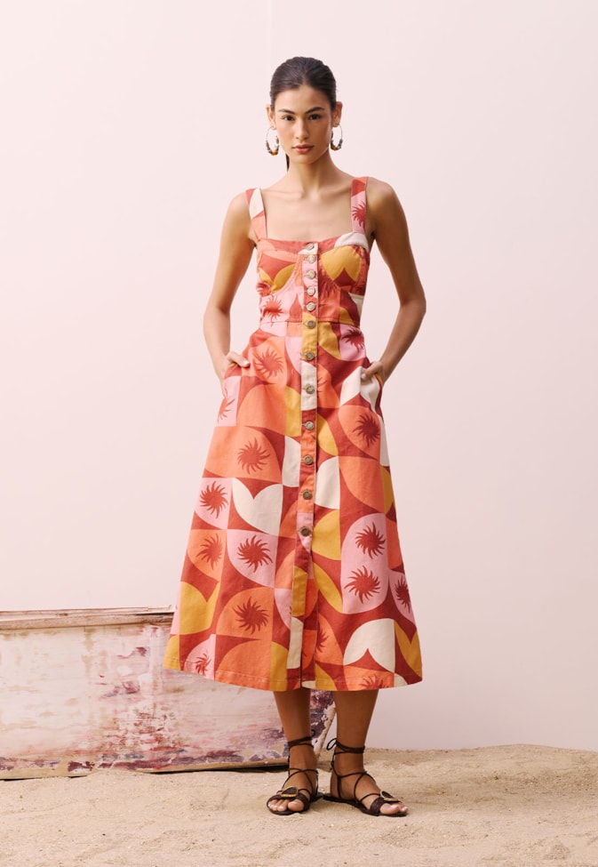 Vestido Midi Sarja Estampado Jaçanã