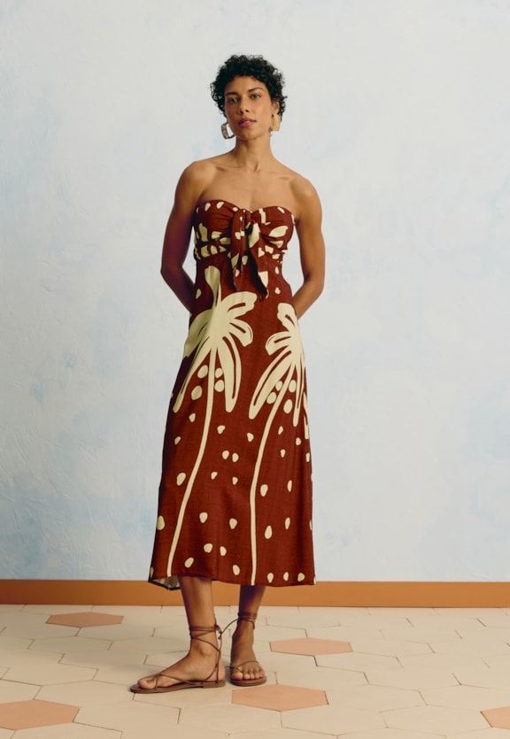 Vestido Midi Tomara Que Caia Estampado Mirador Vista Frontal