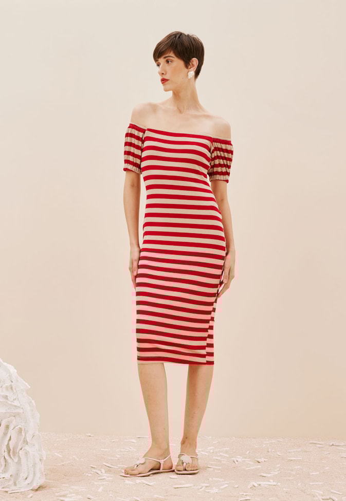 Vestido Midi TQC Manga Franzida