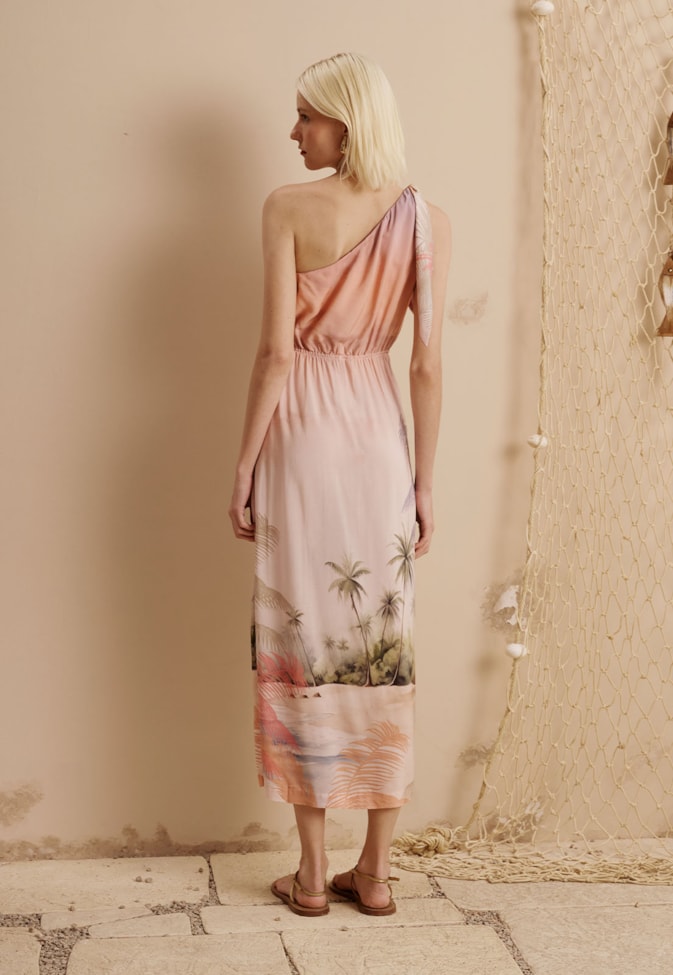 Vestido Midi Transpassado Pétalas Estampado Ilha do Combu