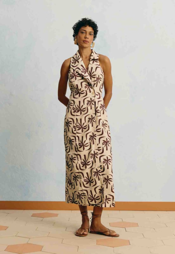 Vestido Midi Transpasse Estampado Isla De Barú Vista Frontal