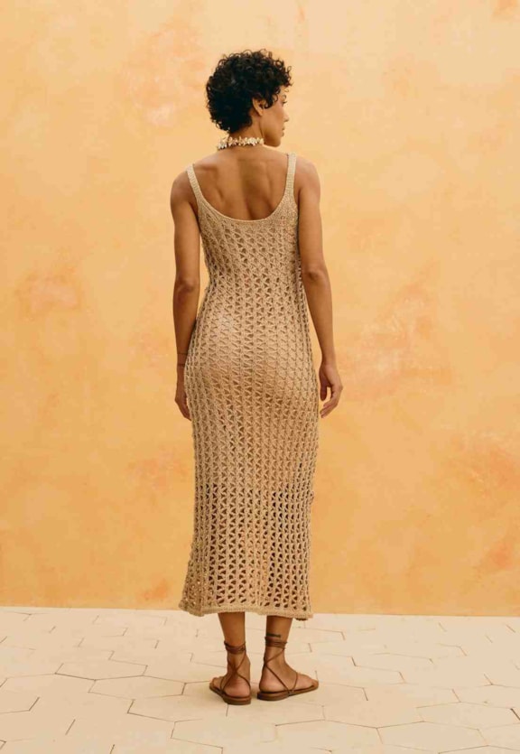 Vestido Midi Tricot Crochê Lurex Vista Traseira