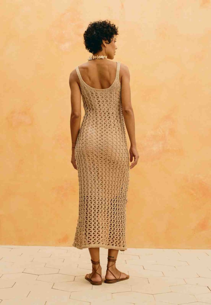 Vestido Midi Tricot Crochê Lurex