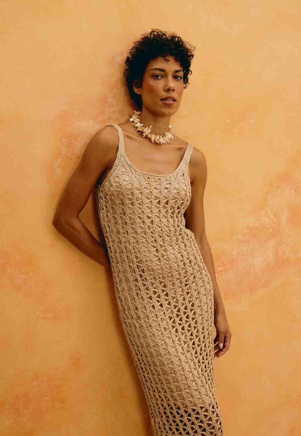 Vestido Midi Tricot Crochê Lurex