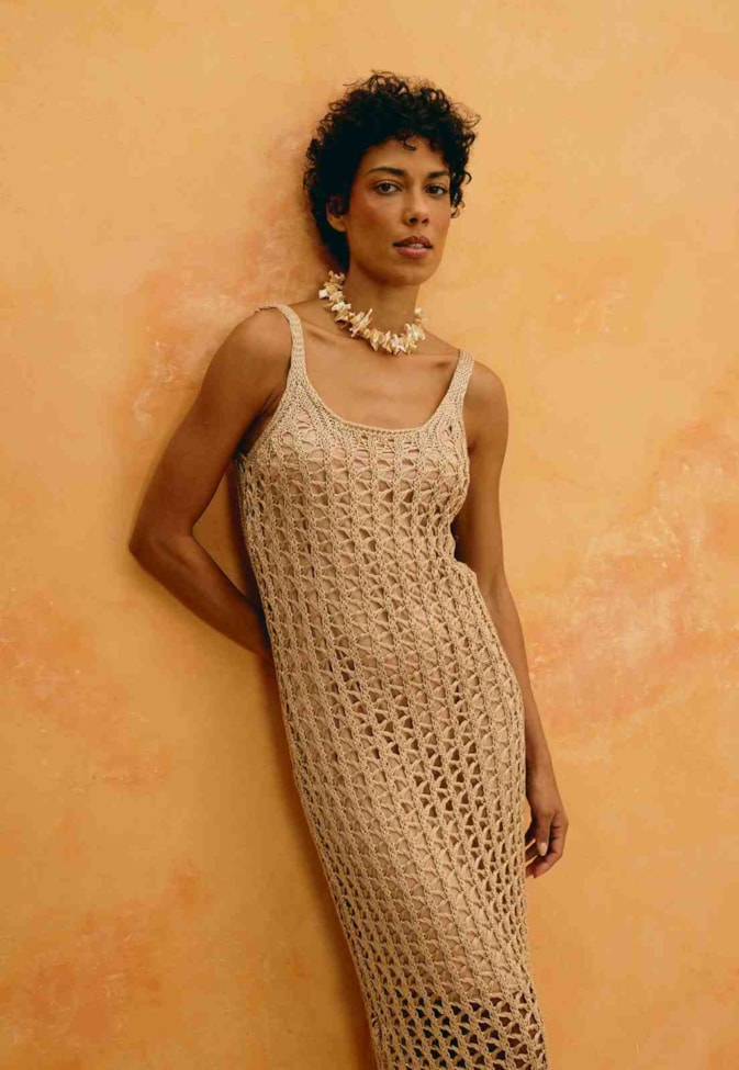 Vestido Midi Tricot Crochê Lurex