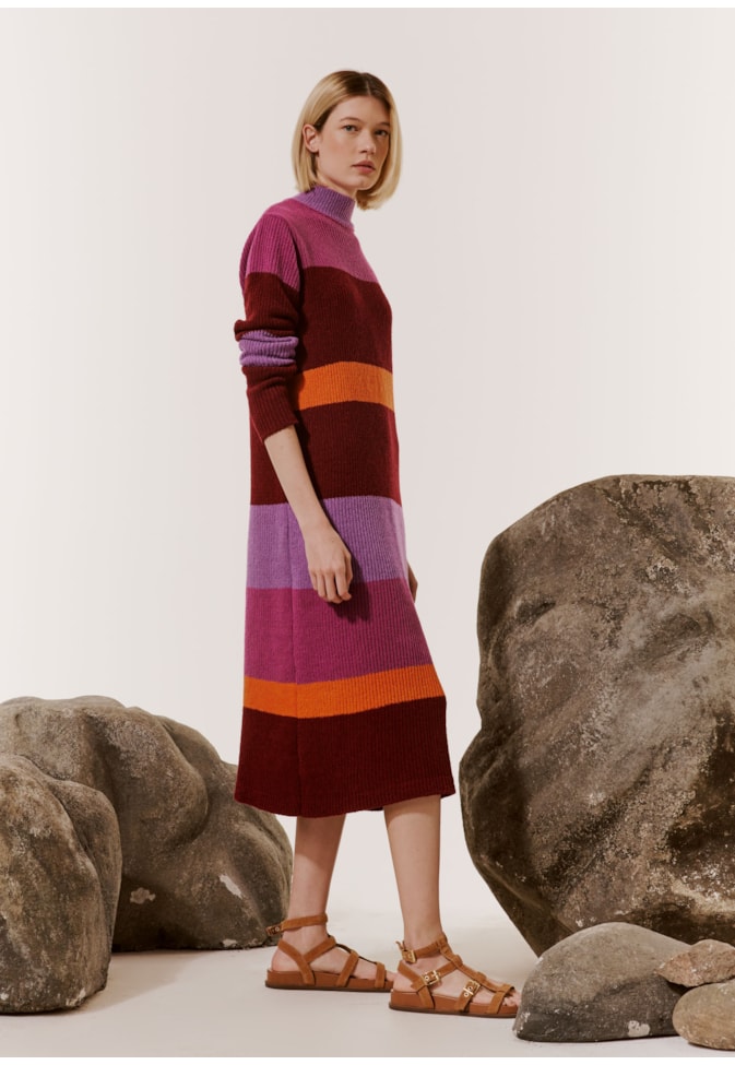 Vestido Midi Tricot Listrado