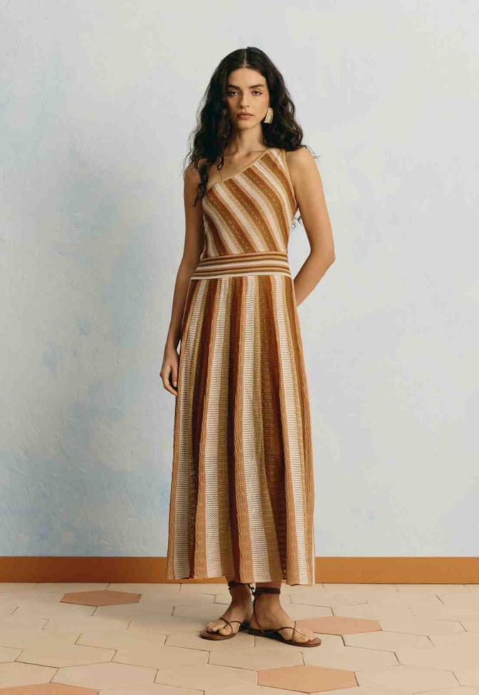 Vestido Midi Tricot Listrado