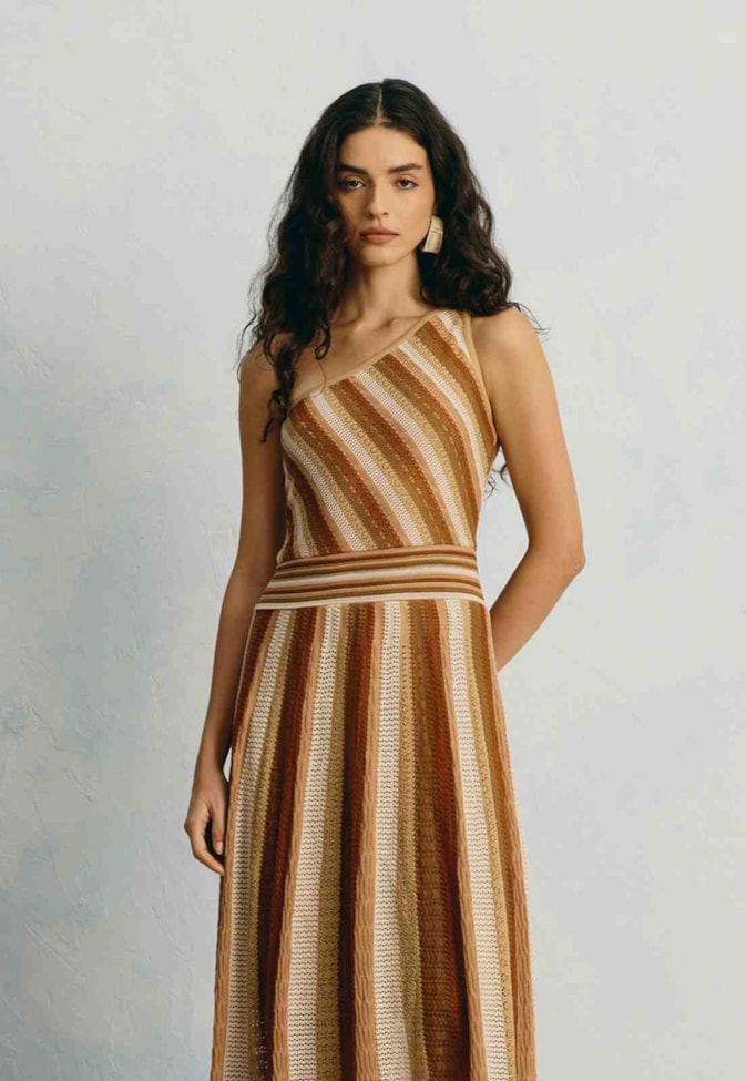 Vestido Midi Tricot Listrado