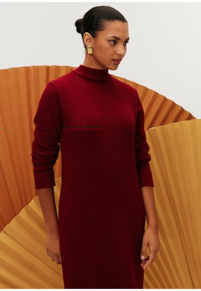 Vestido Midi Tricot Manga Longa