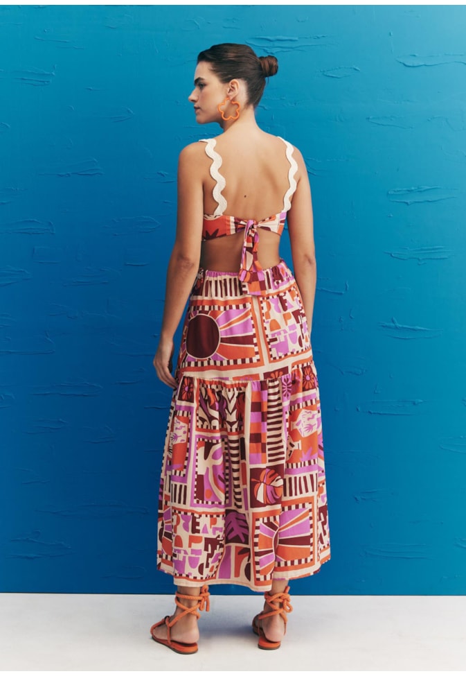 Vestido Midi Vazado Estampado Vila Hermosa