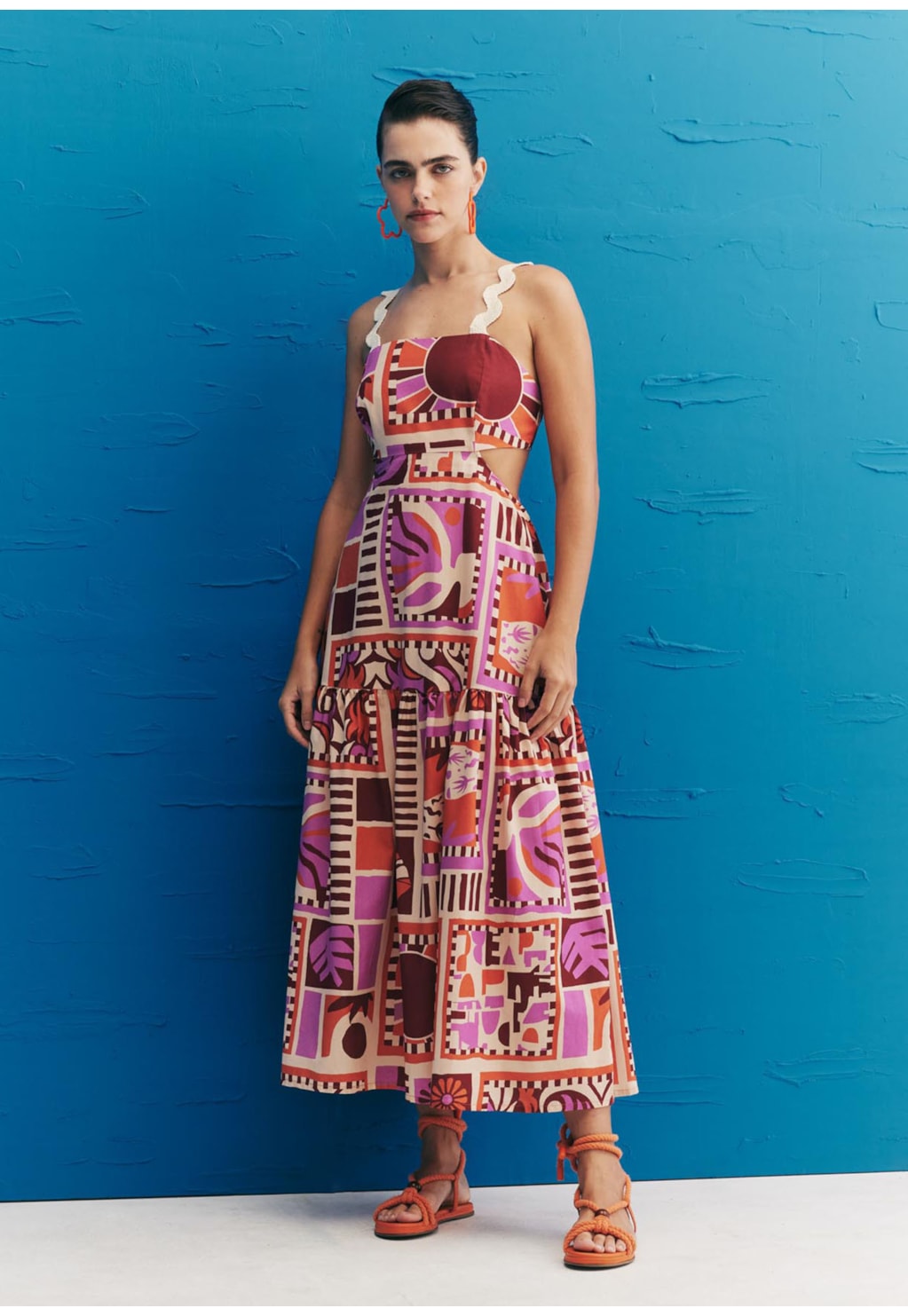 Vestido Midi Vazado Estampado Vila Hermosa