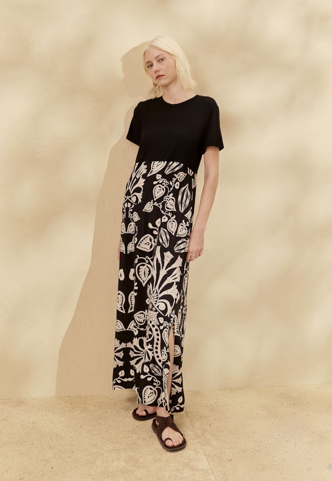 Vestido Mix Malha Estampado Cacau Rei