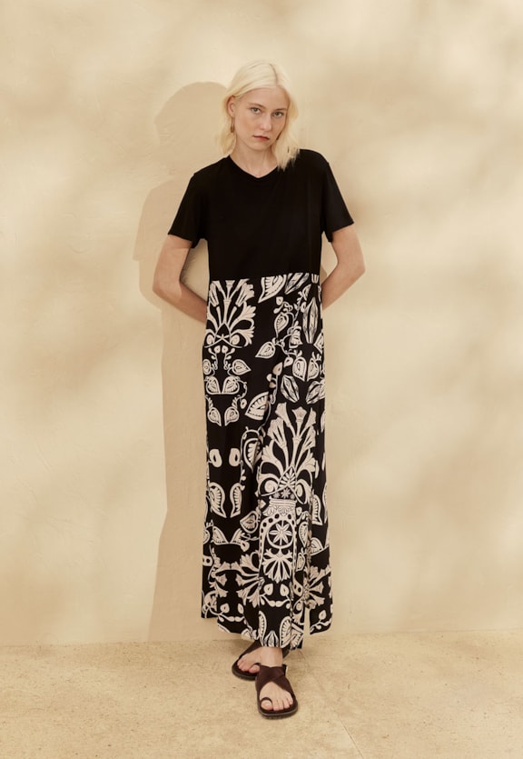 Vestido Mix Malha Estampado Cacau Rei Vista Traseira