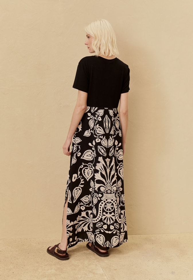 Vestido Mix Malha Estampado Cacau Rei