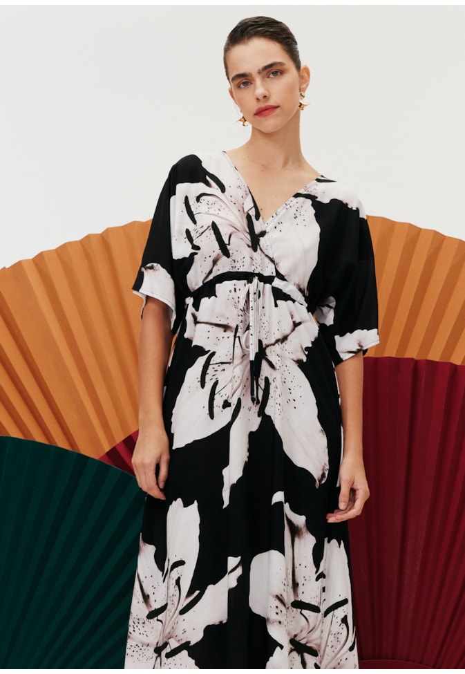 Vestido Mônica Maxi Midi Estampado Tango