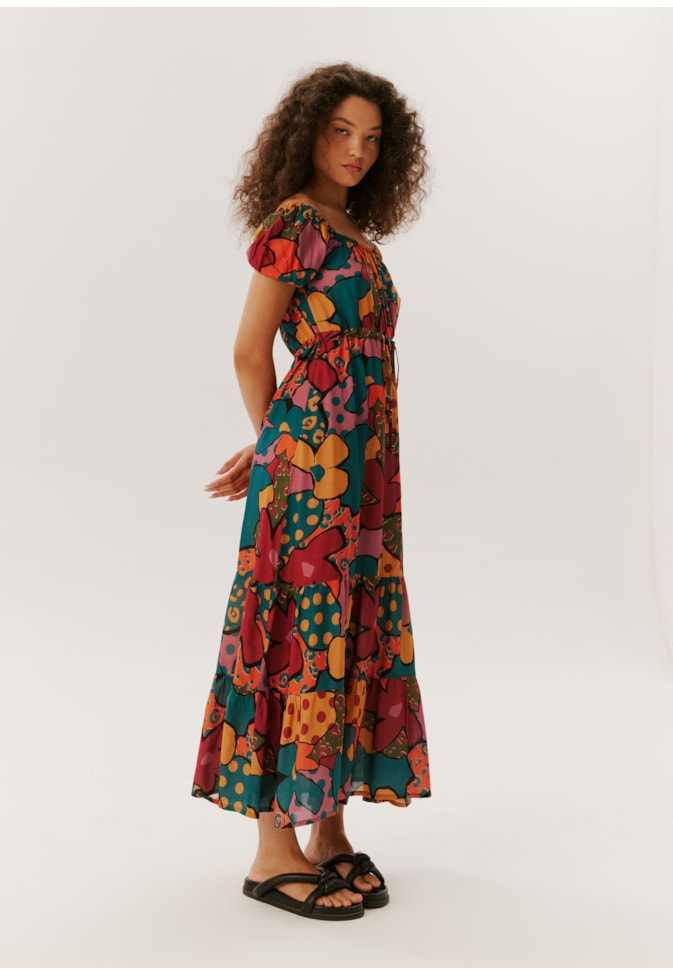 Vestido Ombro a Obro com Marias Estampado Floral Artsy