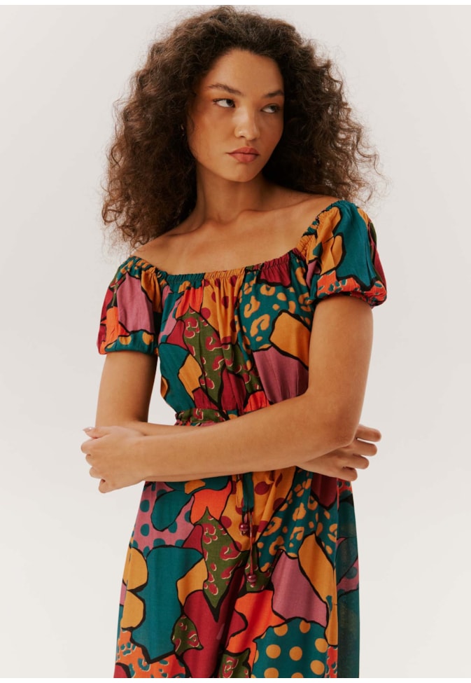 Vestido Ombro a Obro com Marias Estampado Floral Artsy