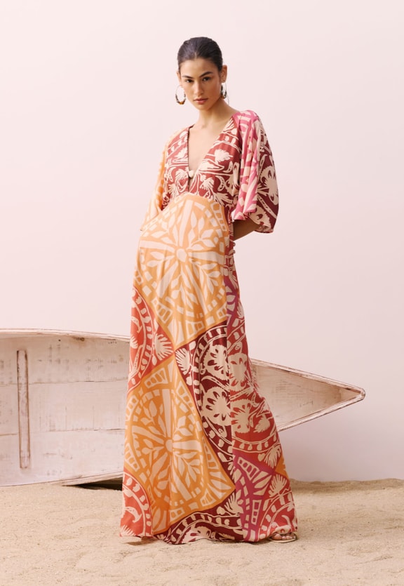 Vestido Passador Assimétrico Estampado Tucupi Vista Frontal