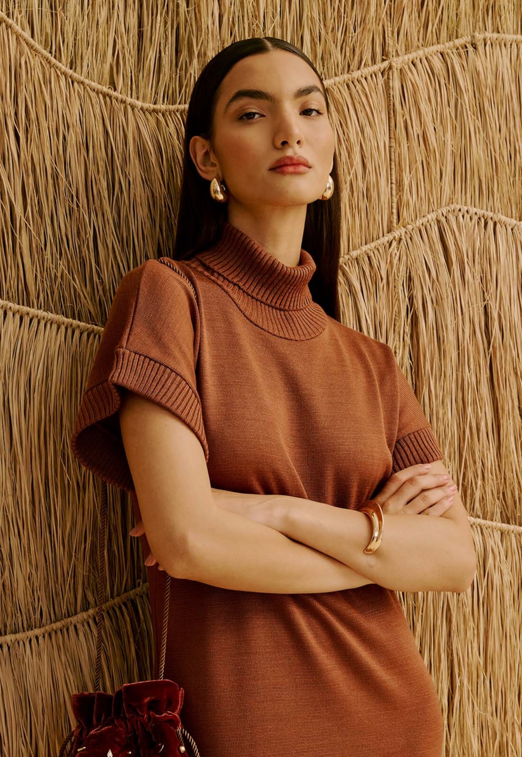 Vestido T-Shirt em Tricot com Gola Alta