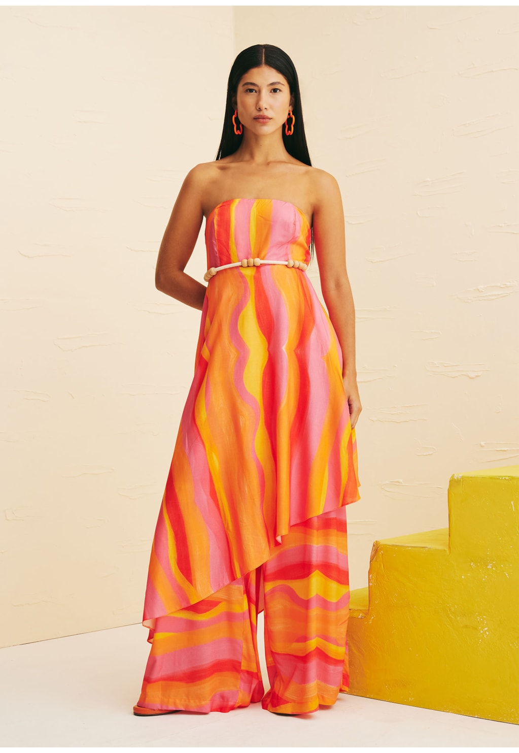 Vestido Tomara que caia Assimétrico Estampado Jujuy