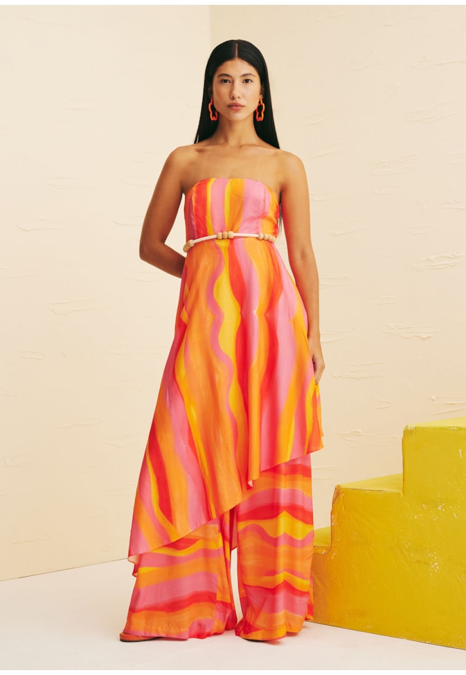 Vestido Tomara que caia Assimétrico Estampado Jujuy