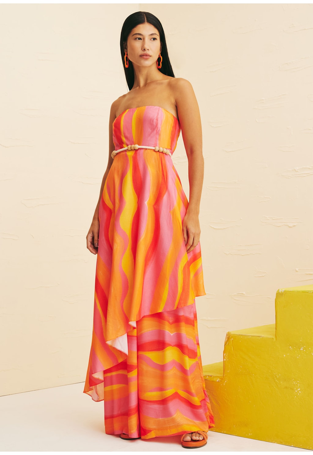 Vestido Tomara que caia Assimétrico Estampado Jujuy