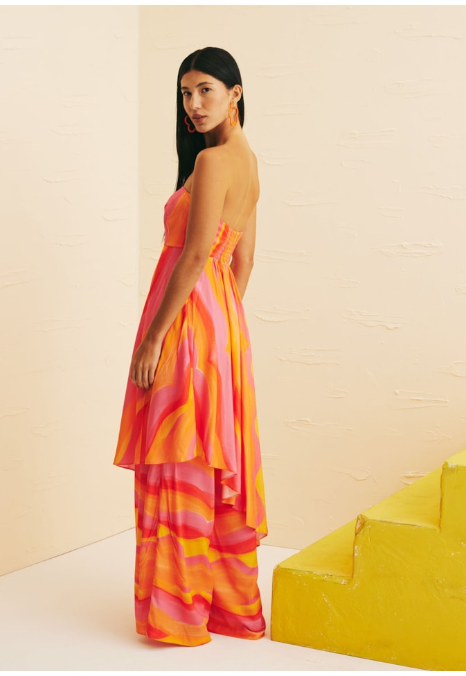 Vestido Tomara que caia Assimétrico Estampado Jujuy