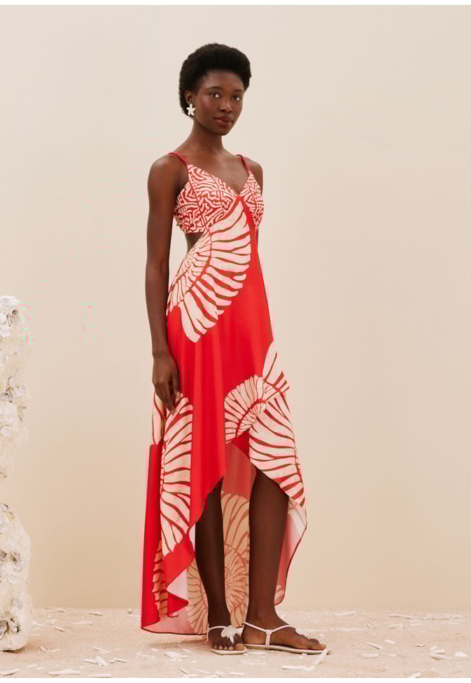 Vestido Transpasse Alça Corda Mix Estampas