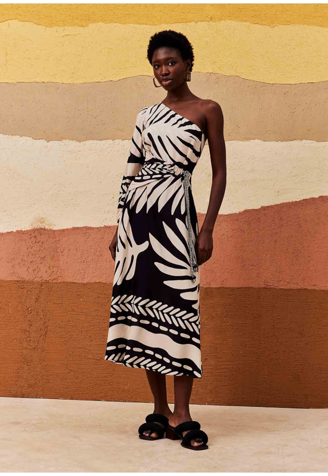 Vestido Um Ombro Só Estampado Maipú