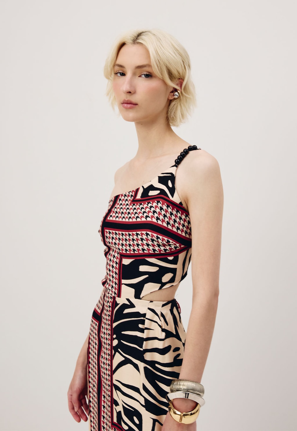 Vestido Uma Alça Estampado Costilla