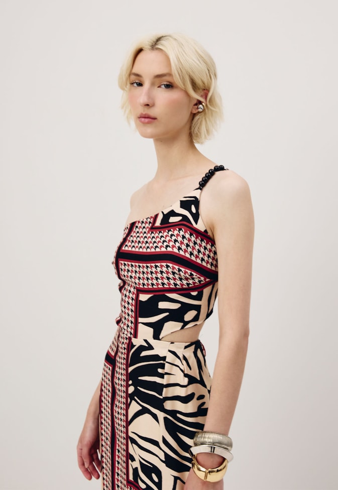 Vestido Uma Alça Estampado Costilla